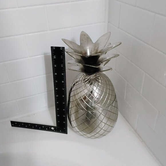 MCM Metal Chrome Silver Pineapple Ice Bucket Rimmed Canister 14" - Picture 5 of 7